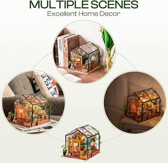 DIY Miniature House Kit Mini Green House Tiny Dollhouse Wooden Furniture Kit with LED Halloween