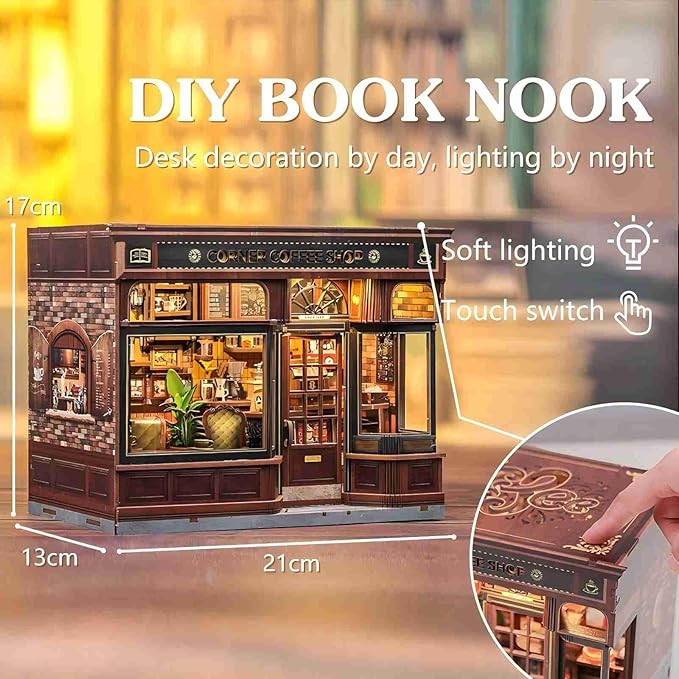 Wooden Puzzles for Adults, 294 Pieces, Tiny House Booknook Craft Bookshelf Decor Mini Scale Model
